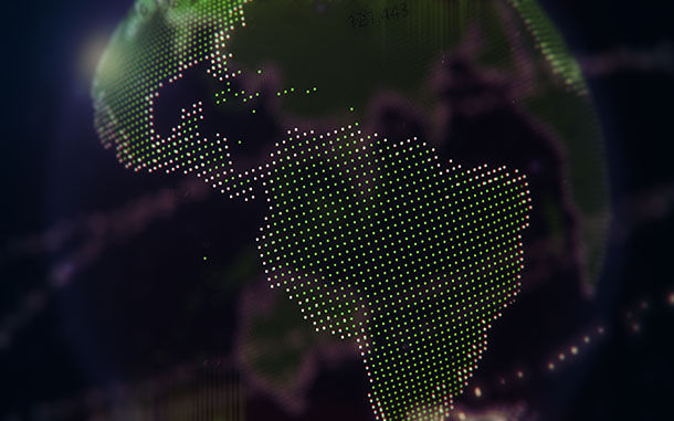 Digital World With Africa Perspectiva, Internet of Things and Big Data Concept. The Image was made in computer graphics and some details in photoshop.