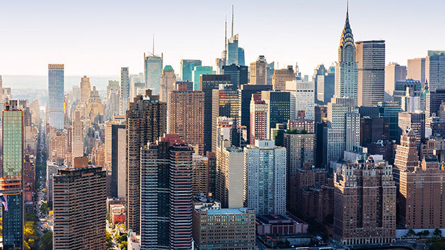 Aerial view of the New York City skyline near Midtown