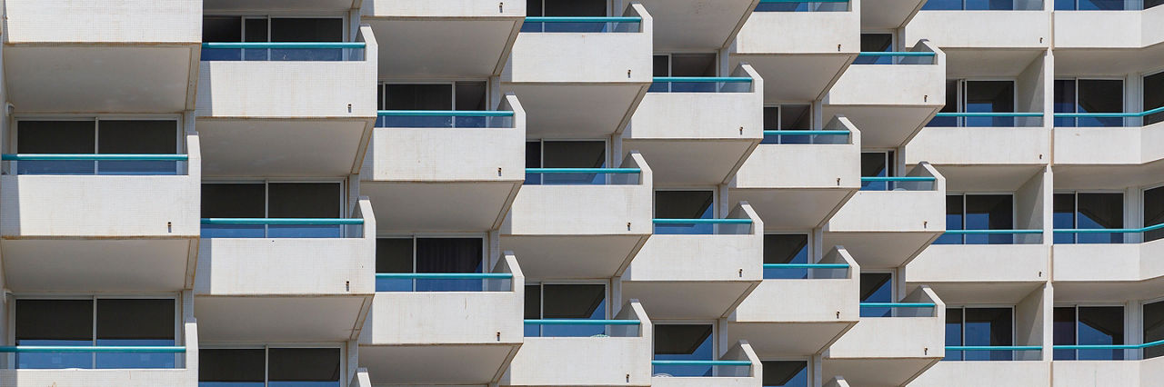 The geometry of the balconies of the facade of the building