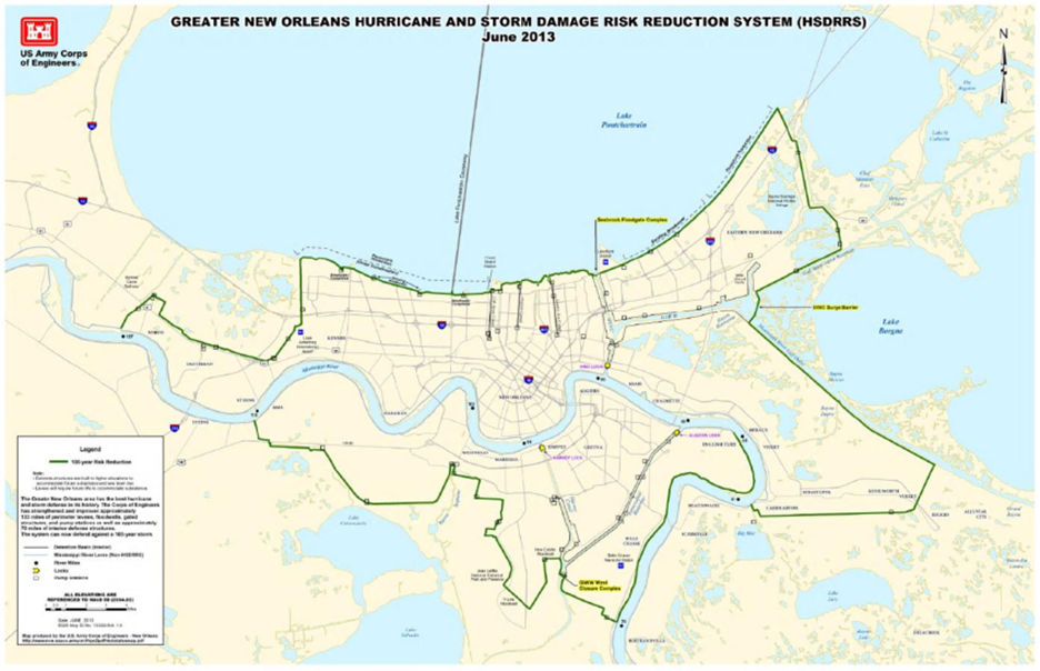 2013 Status Map of the Greater New Orleans Hurricane and Storm Damage Risk Reduction System.