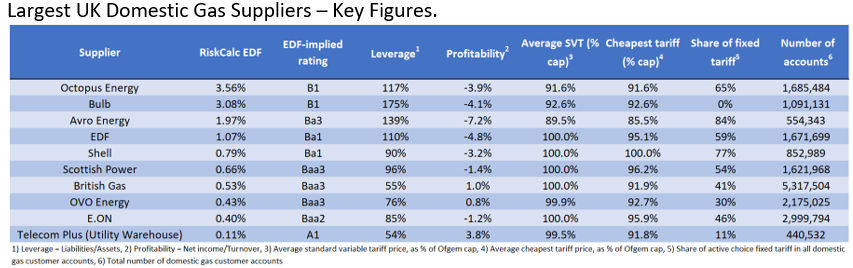 Largest UK domestic gas suppliers - key figures