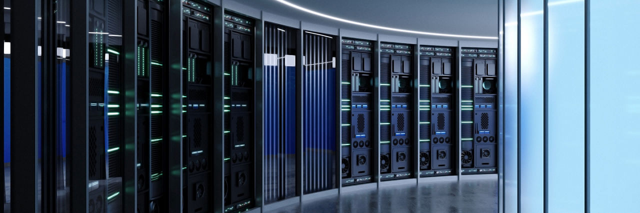 3d illustration. Concept interior of a data center or server