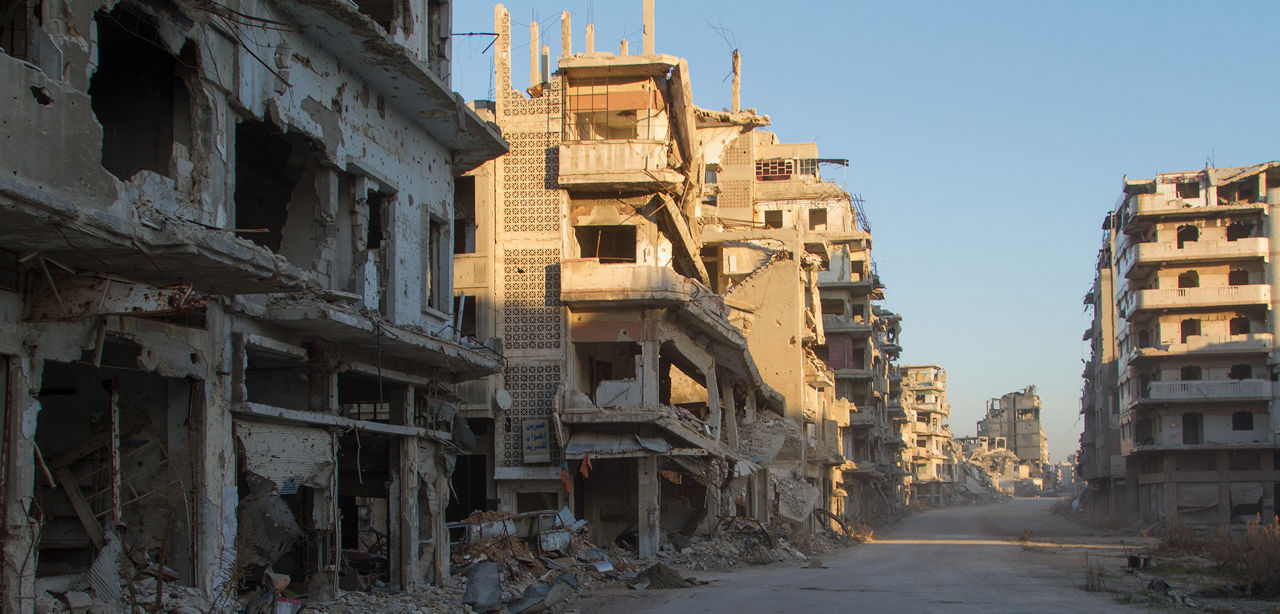 Destroyed Homs center, Syria during Syrian Civil War