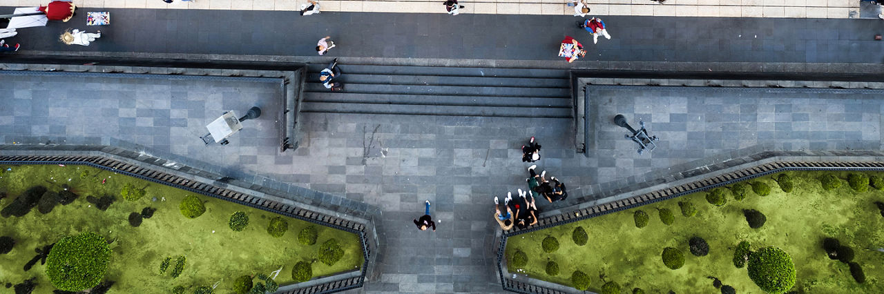 Aerial shot of people walking in a Mexico City street