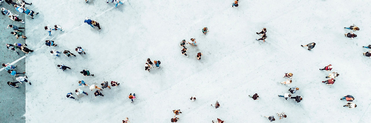 High Angle View Of People On Street