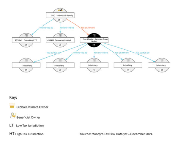 Tax Risk Catalyst model example of closely controlled corporation cross-jurisdictional structure with consolidated annual revenues of less than €750 million 