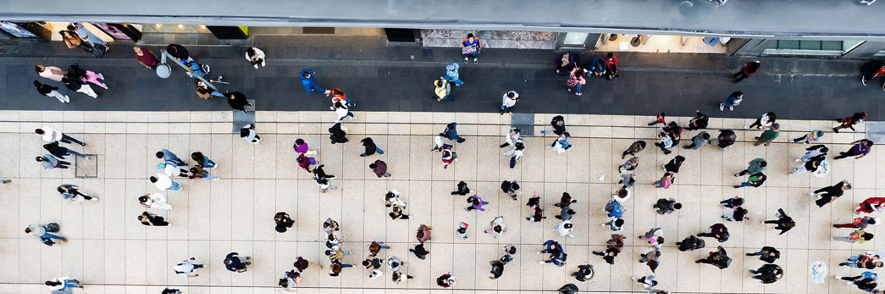 Aerial shot of people walking in a Mexico City street