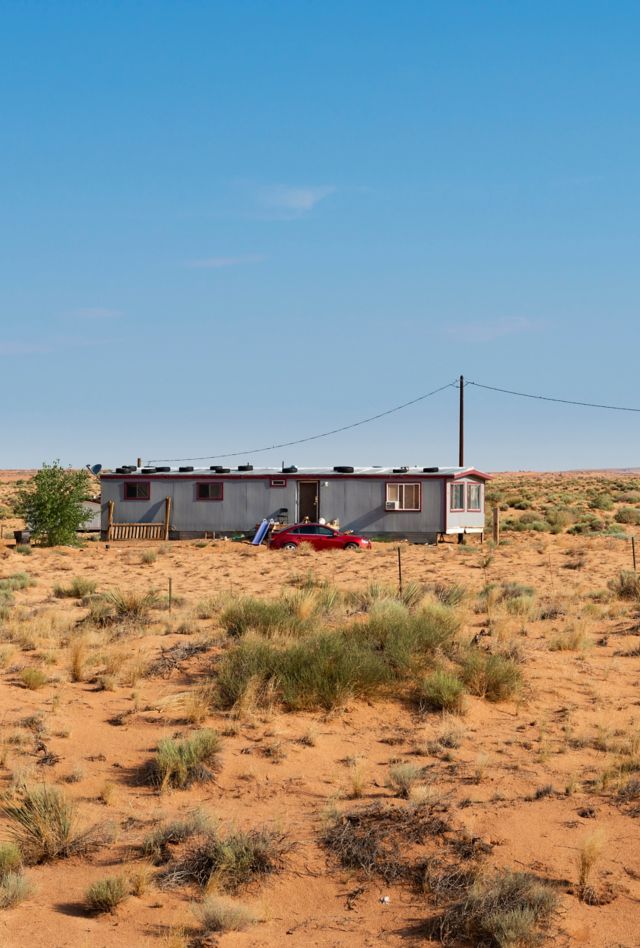 Kayenta, Arizona - July 17, 204: A mobile home in the desert near Kayenta, in the Navajo County, State of Arizona, USA.