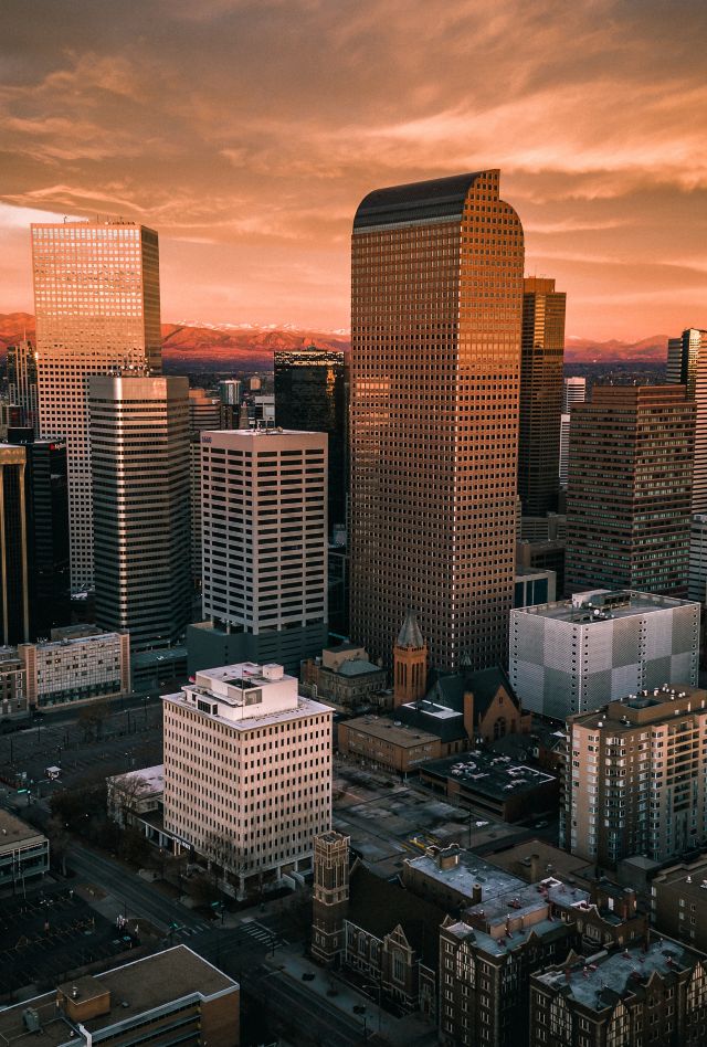 A fiery sunrise over the skyline of Denver