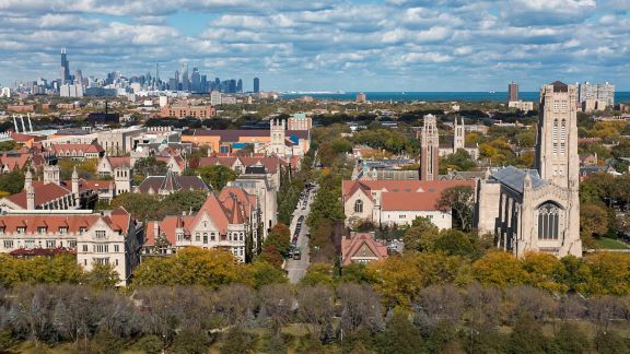 Aerial view of the University of Chicago campus. 