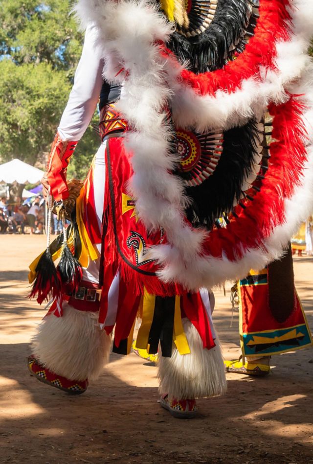 2A57RMW Powwow. Native American Shoes and details of regalia close up.  Chumash Day Powwow and Intertribal Gathering.