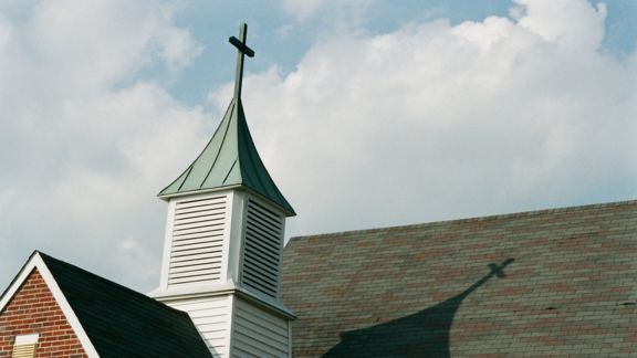 roof of church with steeple shadow