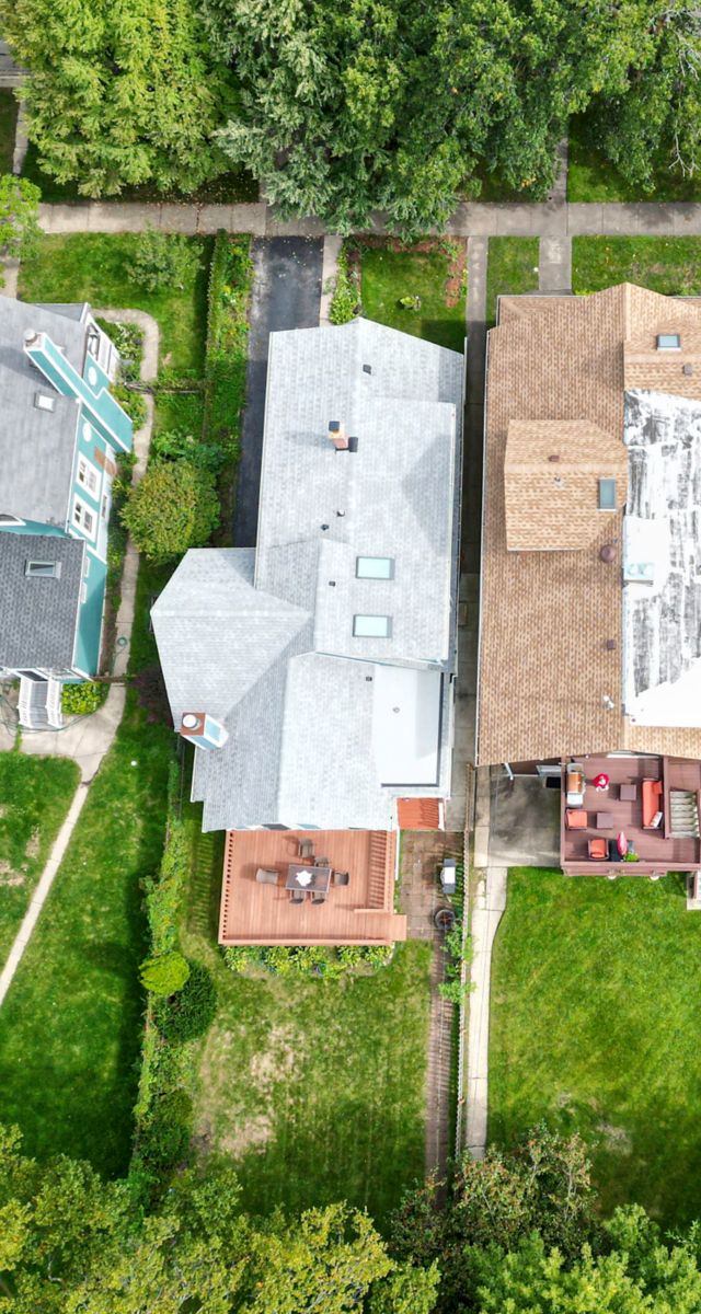 Aerial view of homes