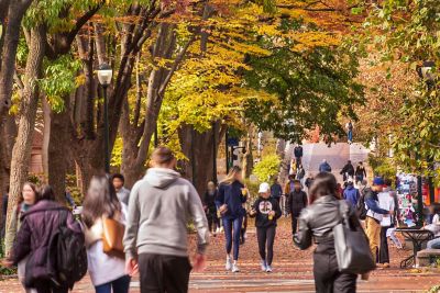Locust Walk with students in fall, University of Pennsylvania, University City area, Philadelphia, PA, USA