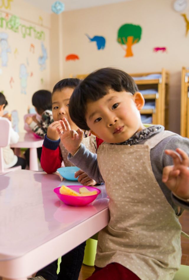 Young children in a preschool classroom