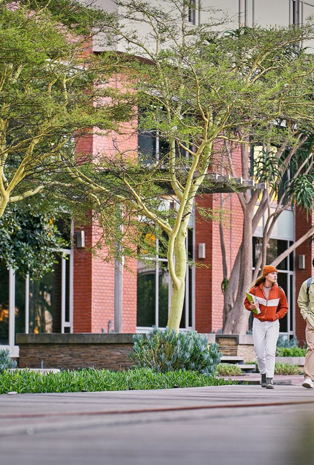 Group, people and students walking on campus for education, social project and classroom outdoor. School, friends and communication at university of learning, study and bonding together in morning