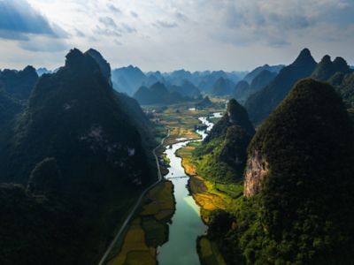 Aerial view of the beautiful landscape in Cao Bang, Vietnam