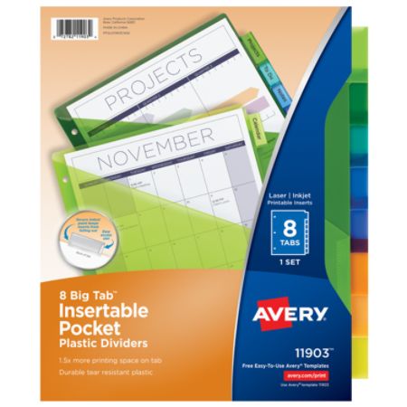 Avery Big Tab Insertable Plastic Dividers Single Pocket Multicolor 8 ...