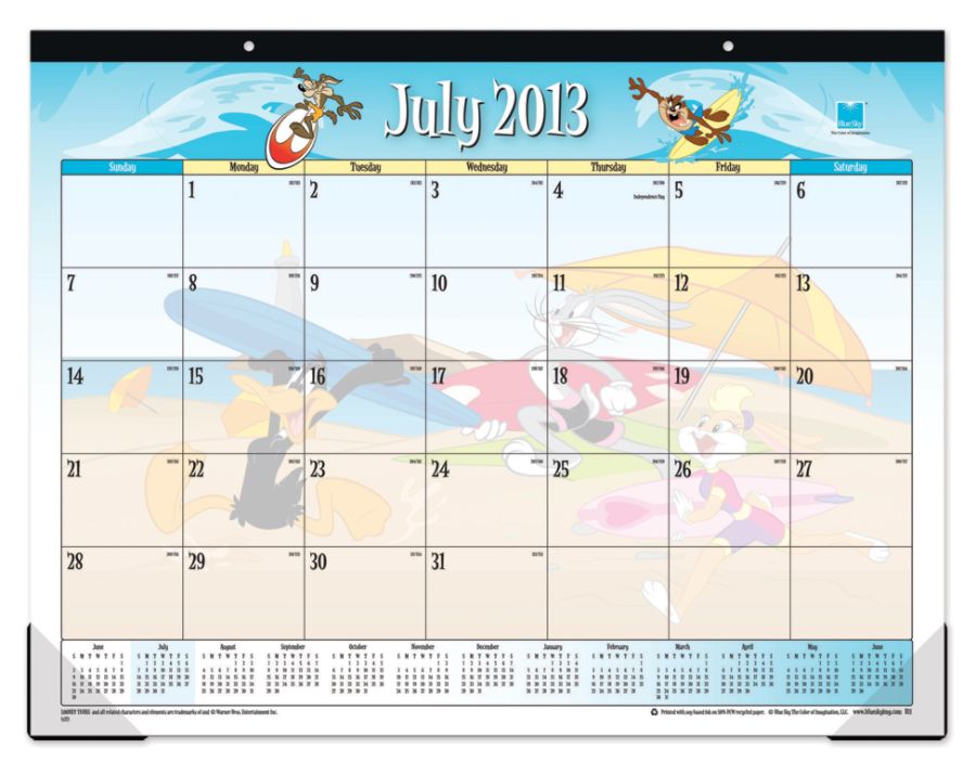 Blue Sky 50percent Recycled Academic Desk Pad Calendar 22 x 17  Looney Tunes  July 2013 June 2014