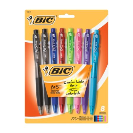 BIC BU3 Grip RT Ballpoint Pen Medium Point 1.0 mm Assorted Barrels ...