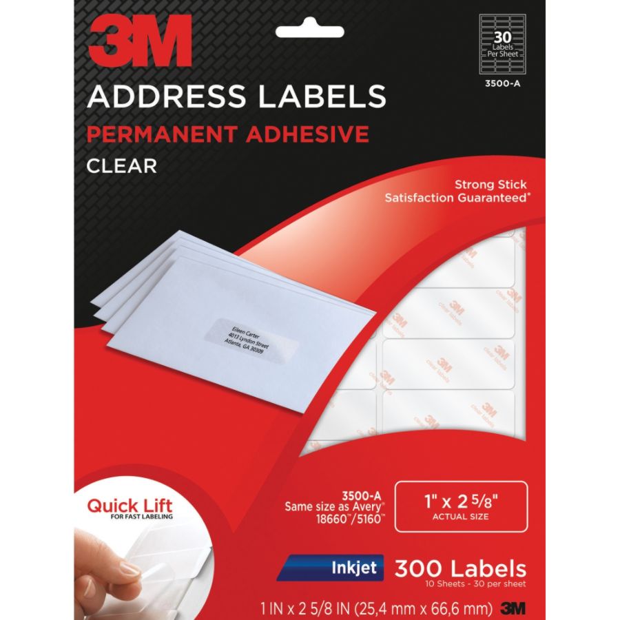 3M Clear Inkjet Address Labels 1 x 2 58  Pack Of 300