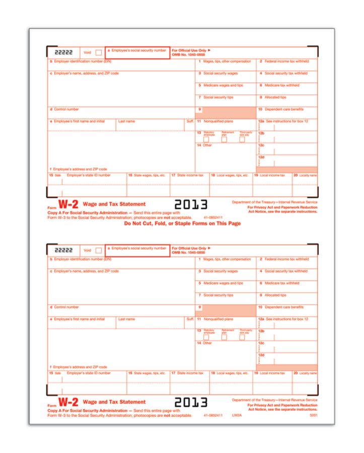 ComplyRight W 2 InkjetLaser Tax Forms Federal IRS Copy A 2 Part 8 12 x 11  Pack Of 100