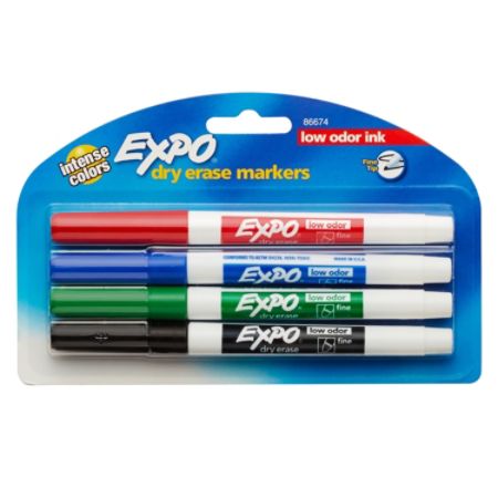 EXPO Low Odor Dry Erase Markers Fine Point Assorted Colors Pack Of 4 by ...