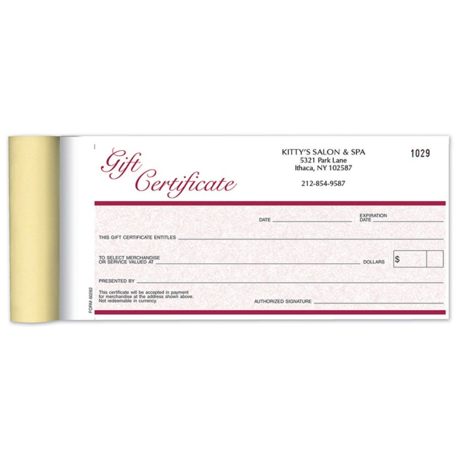 Gift Certificate Books, 2 Part, 7 x 3 5/8, 50 Certificates Per Book 