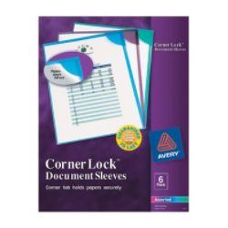 Avery® Corner Lock™ High Capacity Document Sleeves, Assorted Colors ...