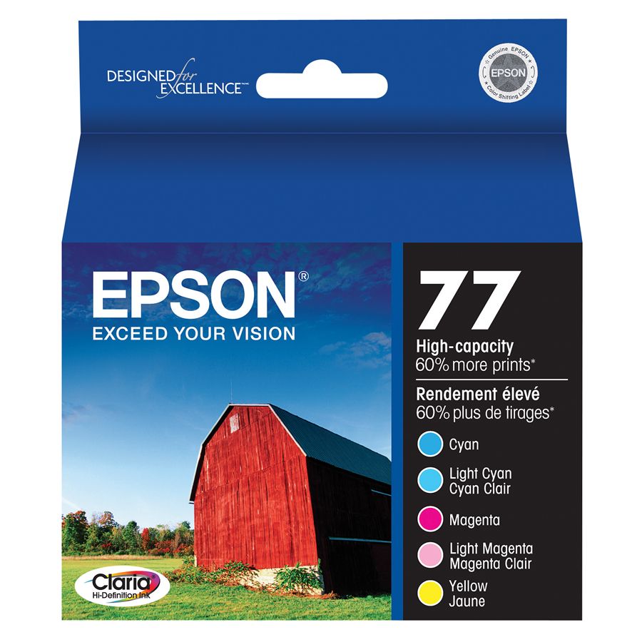 Epson 77 T077920 Claria Hi Definition High Capacity Color Ink Cartridges Pack Of 5