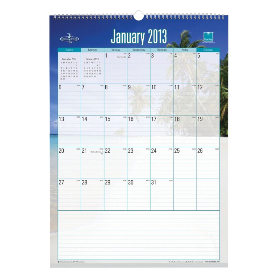 Blue Sky 50percent Recycled Wall Calendar 12 x 17  Endless Summer  January December 2013