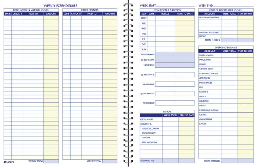 Adams Weekly Bookkeeping Book 8 12 x 11  Blue