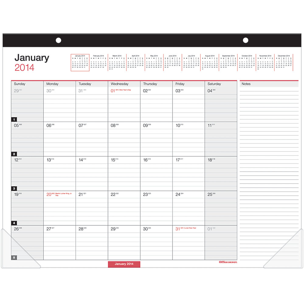 Brand Large Desk Pad Calendar 22 x 17  30percent Recycled January December 2014