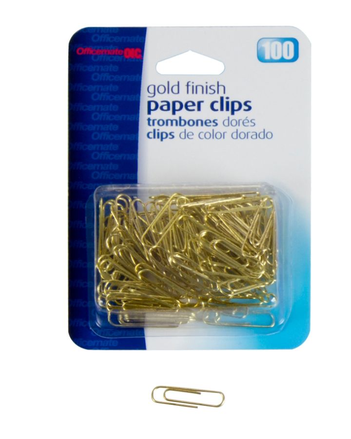 OIC Gold Tone Paper Clips No. 2 Regular Box Of 100 by Office Depot ...