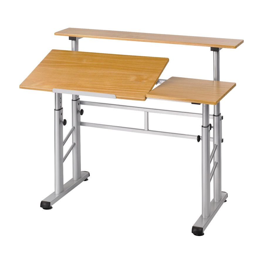 Safco Height Adjustable Split Level Drafting Table Medium Oak by Office ...