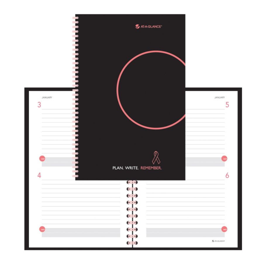 AT A GLANCE Special Edition Breast Cancer Awareness Undated Planning Notebook 6 12 x 9 14  Black