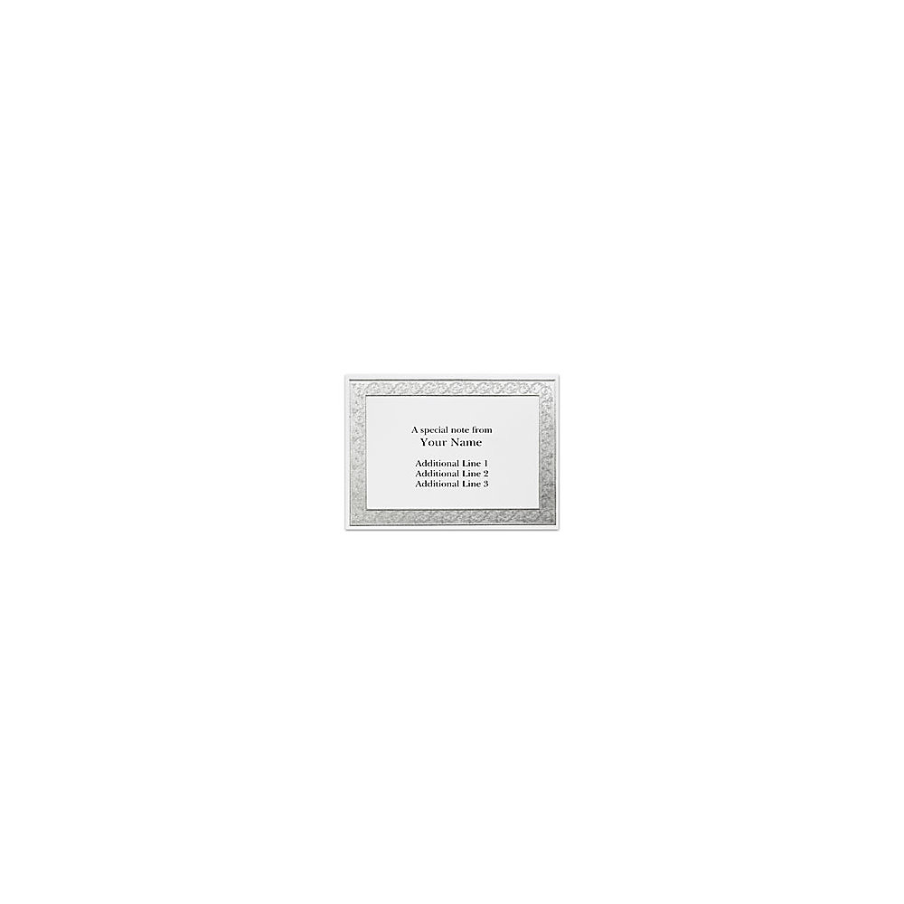 Custom Printed Stationery Note Cards Silver Flourish Frame Folded 4 78 x 3 12  White Matte Box Of 25