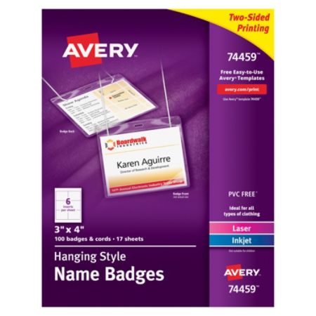 Avery Hanging Name Badge Kit 3 x 4 Box Of 100 by Office Depot & OfficeMax