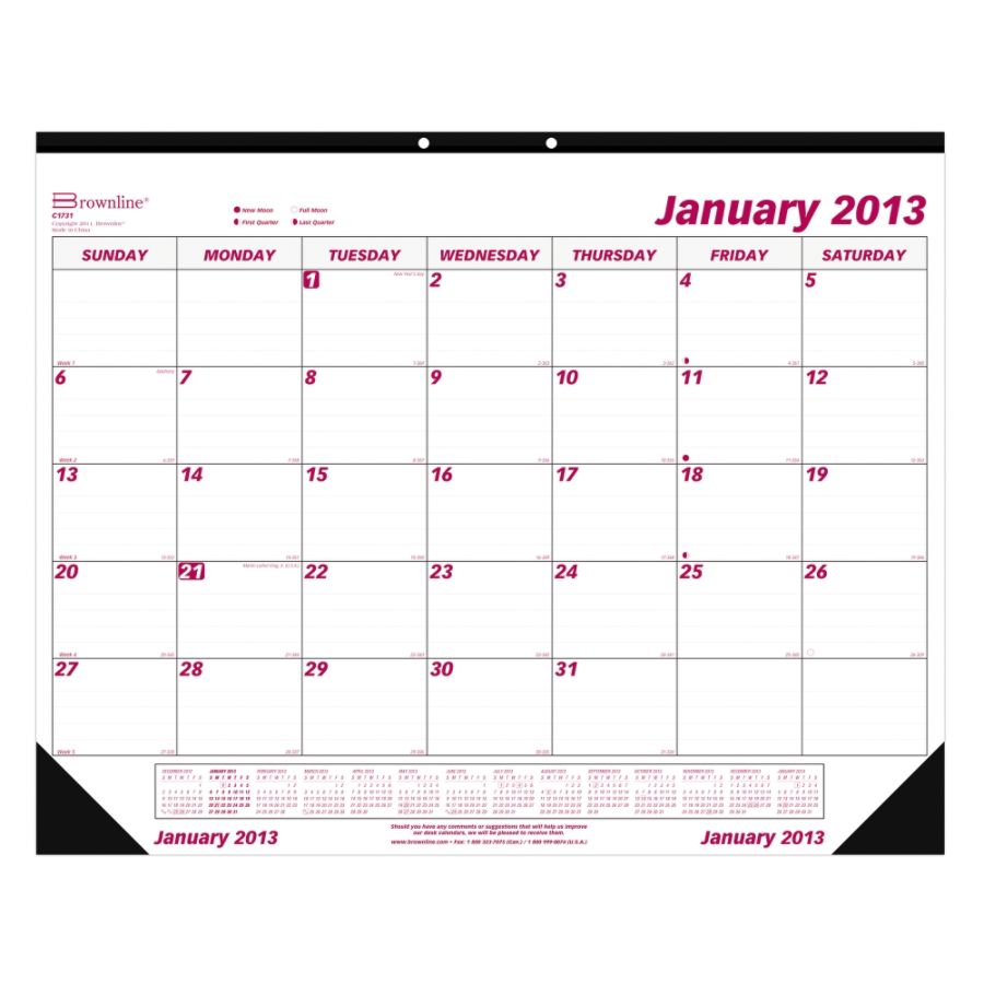 Brownline Monthly Desk Pad Calendar 22 x 17  January December 2013