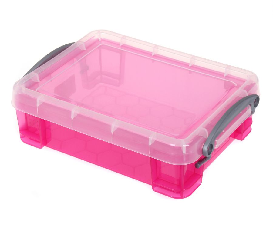 Really Useful Boxes Plastic Storage Box 1.75 Liters 9 716 x 7 116 x 2 34  Clear Pink