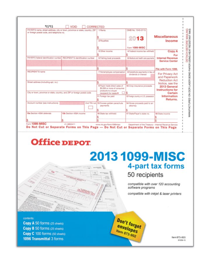 Brand 4 Part 1099 MISC Tax Forms 8 12 x 11  White Pack Of 50