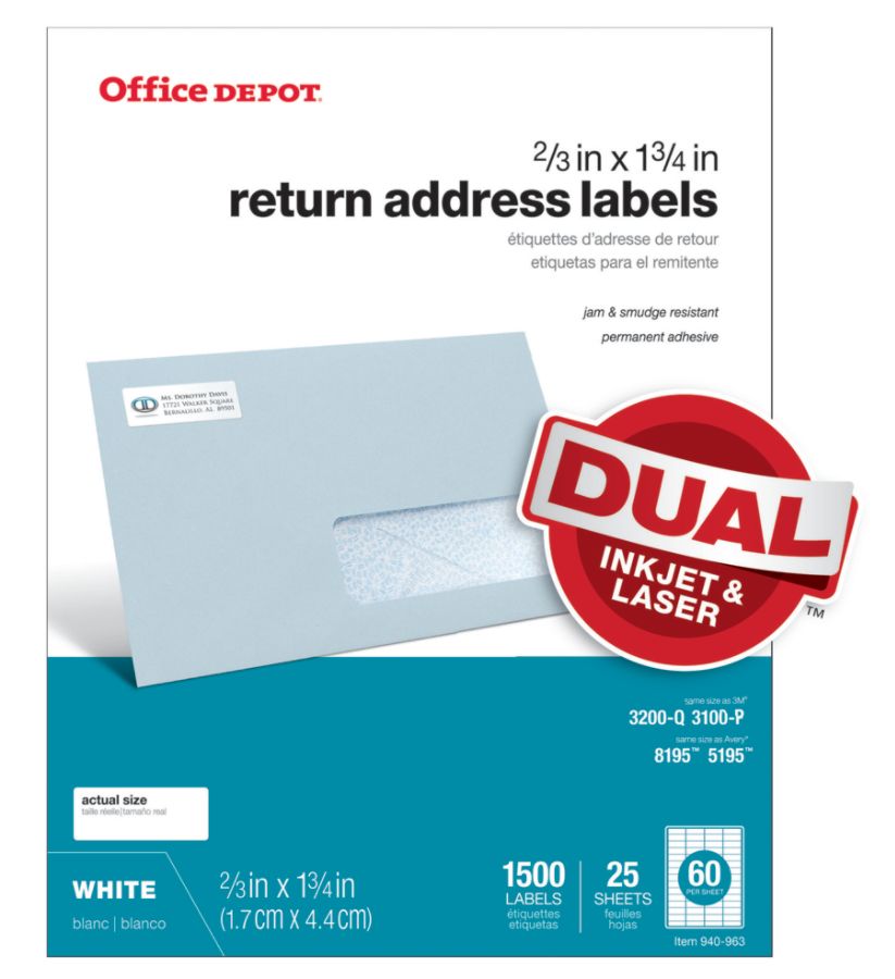 Brand White InkjetLaser Return Address Labels 23 x 1 34  Pack Of 1500