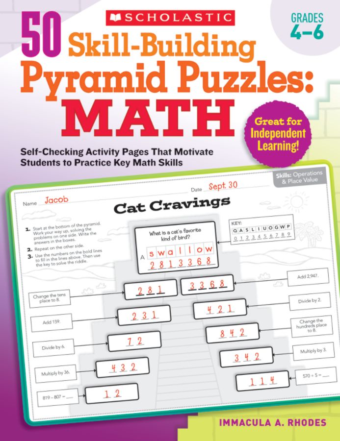 Scholastic 50 Skill Building Pyramid Puzzles Math For Grades 4 6