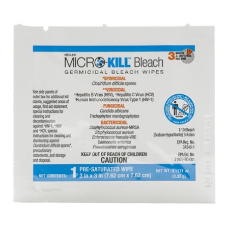 Medline Micro Kill Bleach Germicidal Bleach Wipes 3 x 3 White Box Of ...