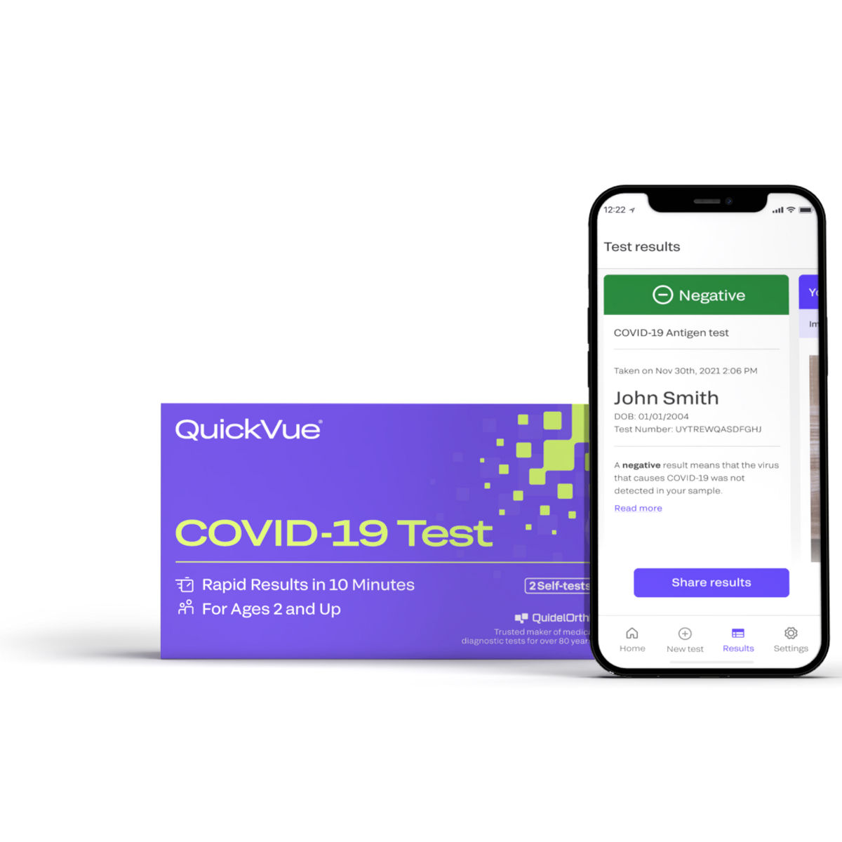 QuickVue COVID-19 Test Kit with QVue app/