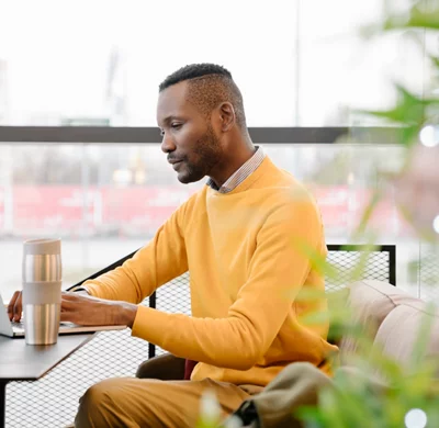 Happy person participating in an online event