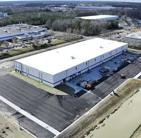 Aerial view of a large warehouse