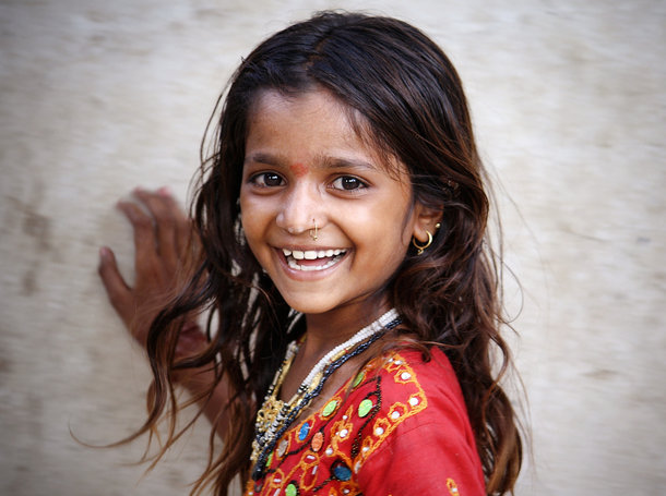 A little girl laughing