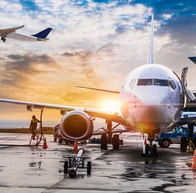 Passenger airplane getting ready for flight