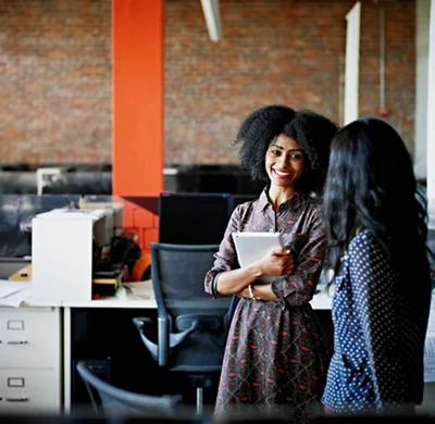 Coworkers in discussion in office